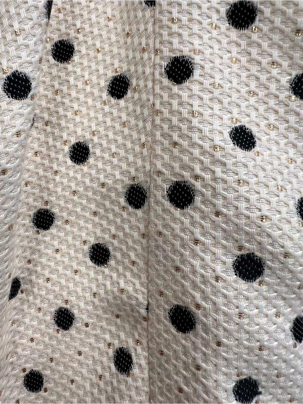 Sleeveless Textured Cream Polka Dot Ruffle Front Dress - Picture 4 of 10